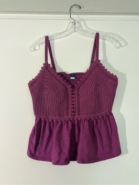 Old Navy Purple Crochet Babydoll Top